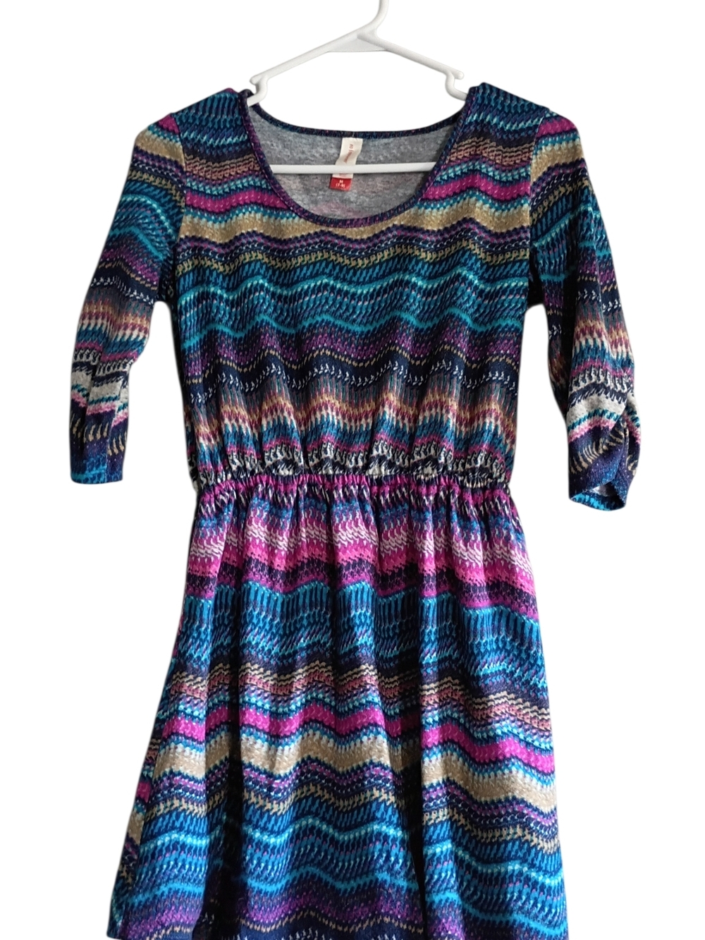 No Boundaries Blue, Purple, Pink & Cream Wave-Pattern Dress